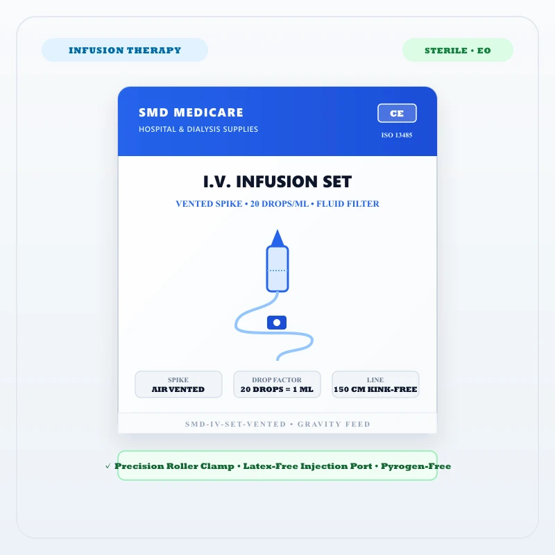 Vented I.V. Infusion Set with Roller Clamp - Buy Wholesale in India | SMD MEDICARE