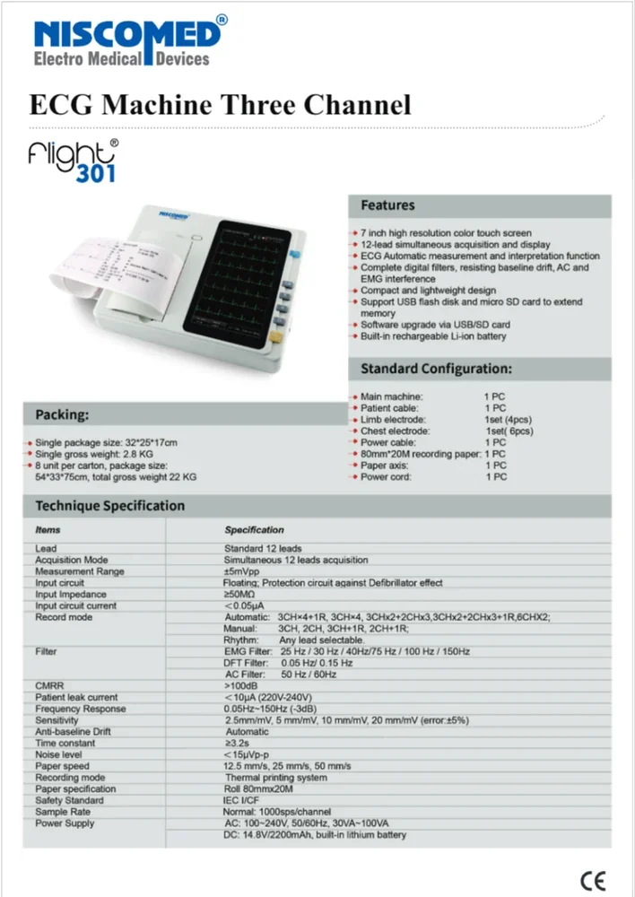 Niscomed Three Channel ECG Machine medical equipment thumbnail 3